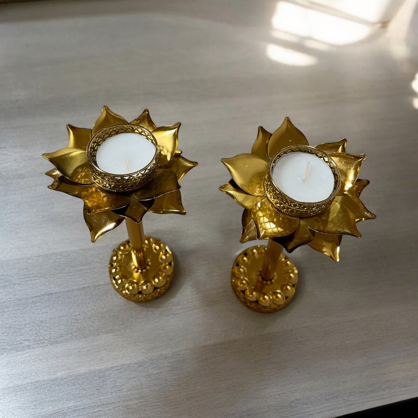 Tall lotus diya pair