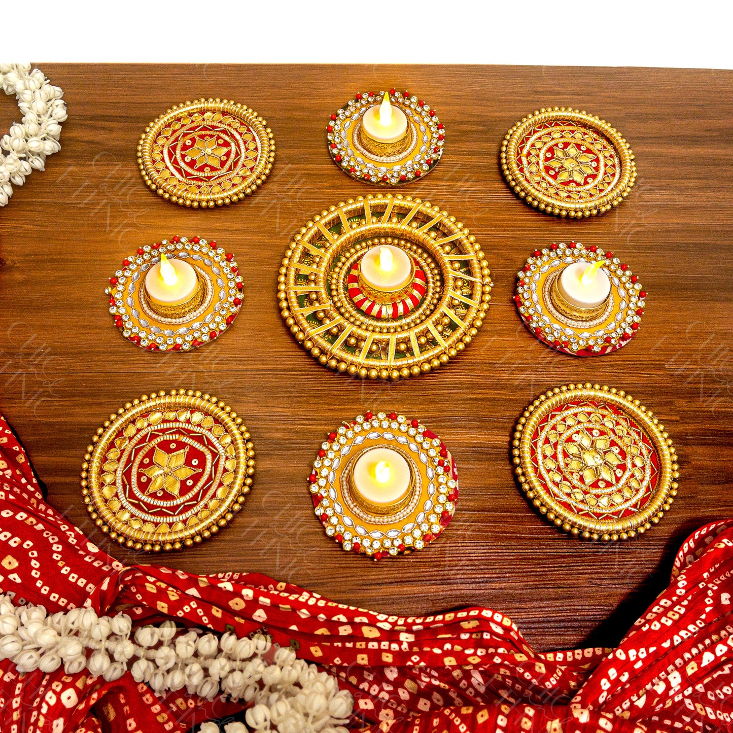 Nine Piece Gota Pati & Tealight Holder Rangoli