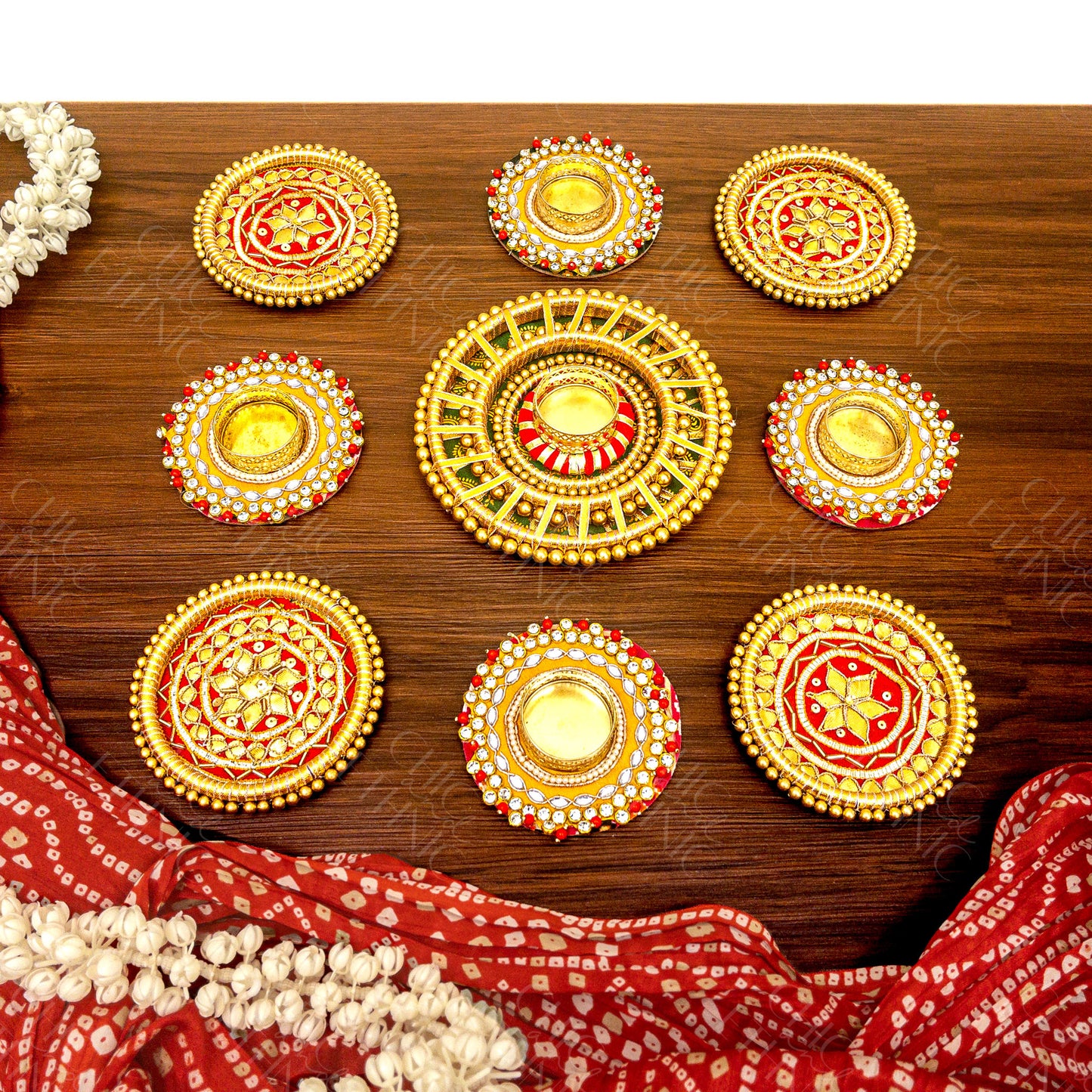 Nine Piece Gota Pati & Tealight Holder Rangoli