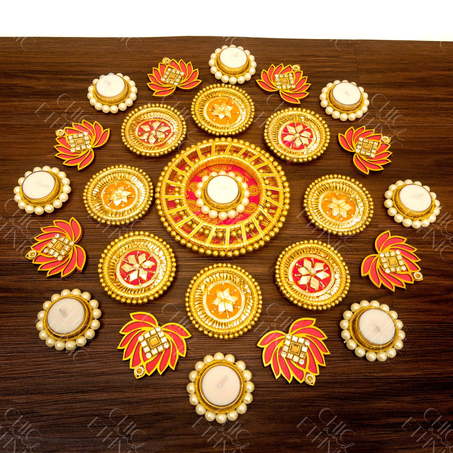 Twenty-five Piece Gota Pati & Lotus Tealight Holder Rangoli