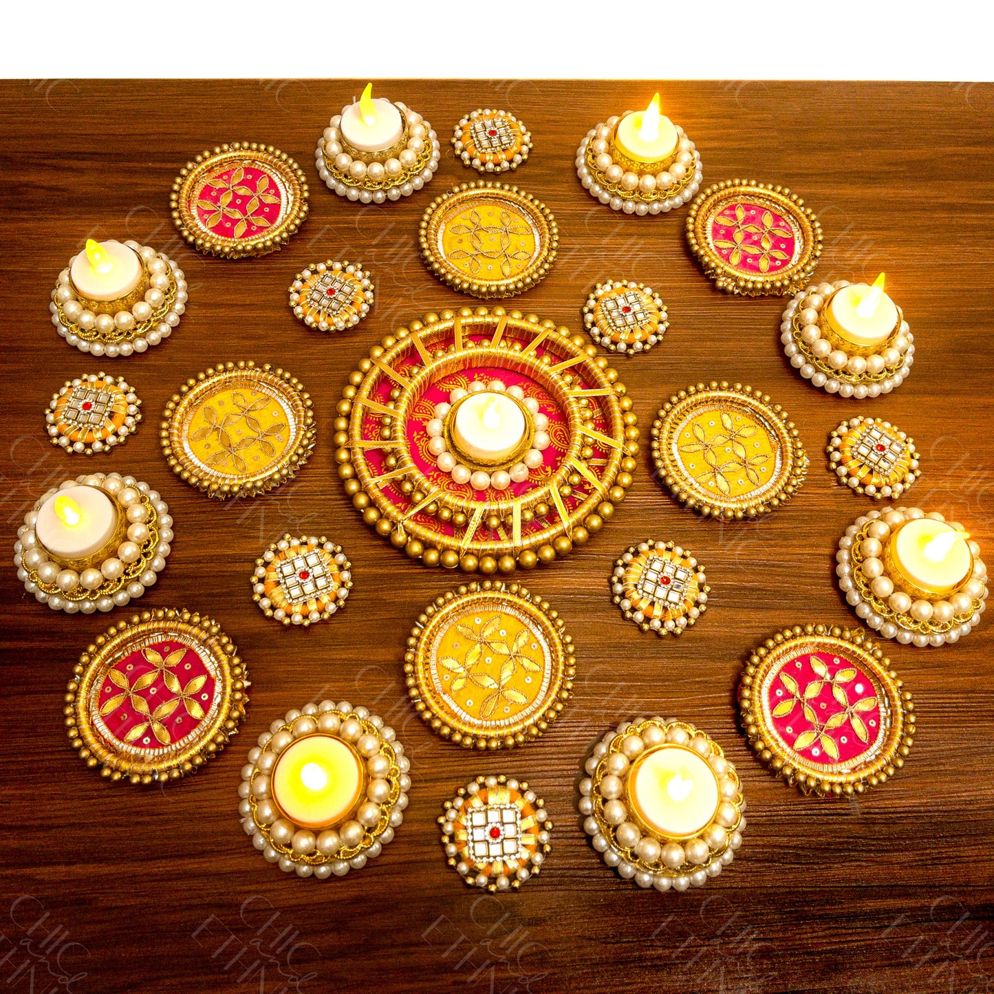 Twenty-five Piece Gotapati & Pearl Tealight Holder Rangoli