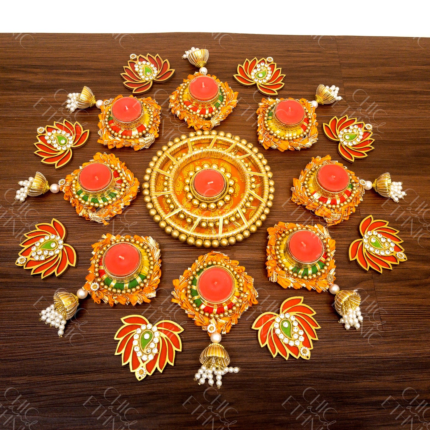 Seventeen Piece Tealight Holder & Lotus Rangoli