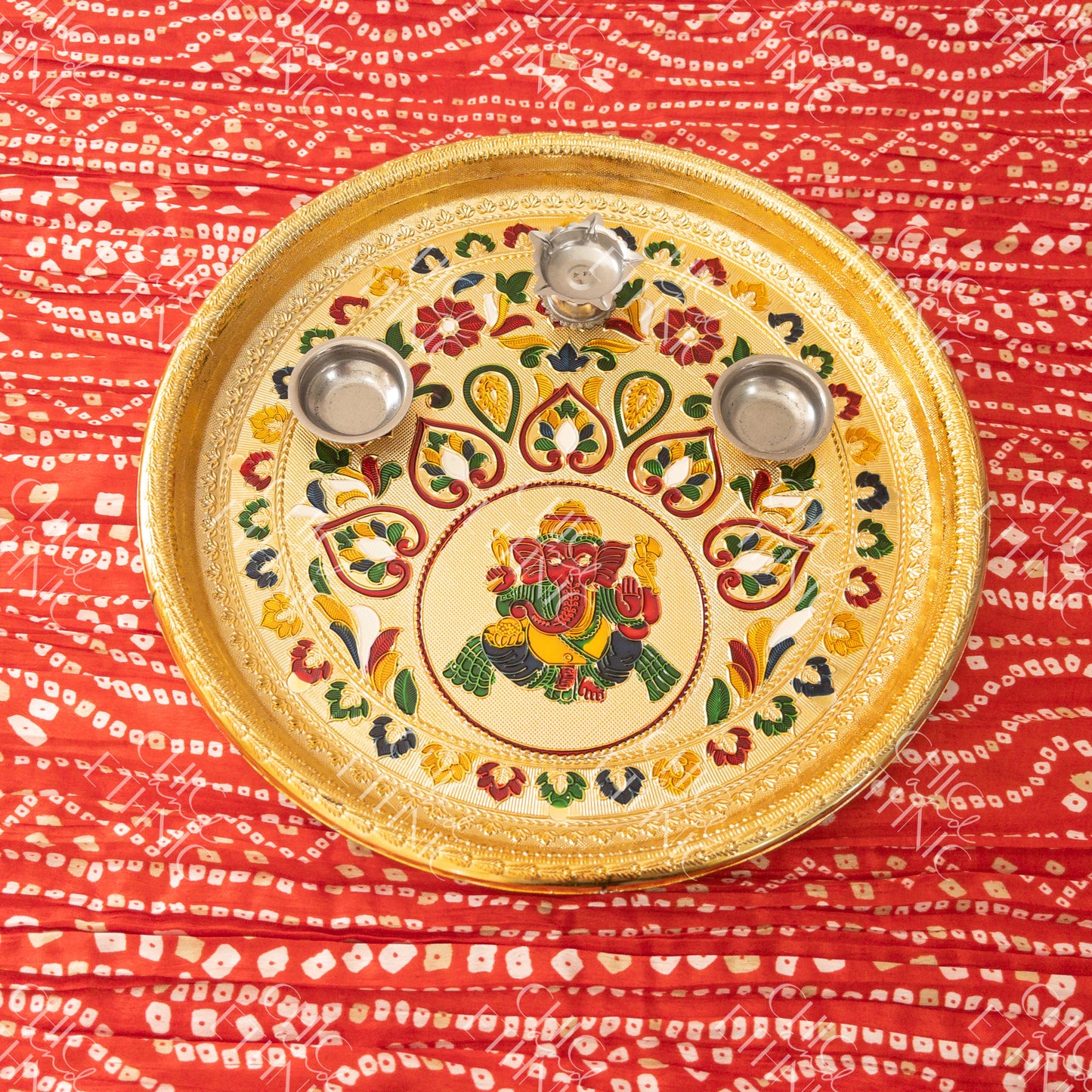 Golden Minakari Pooja Thali - Eleven Inch