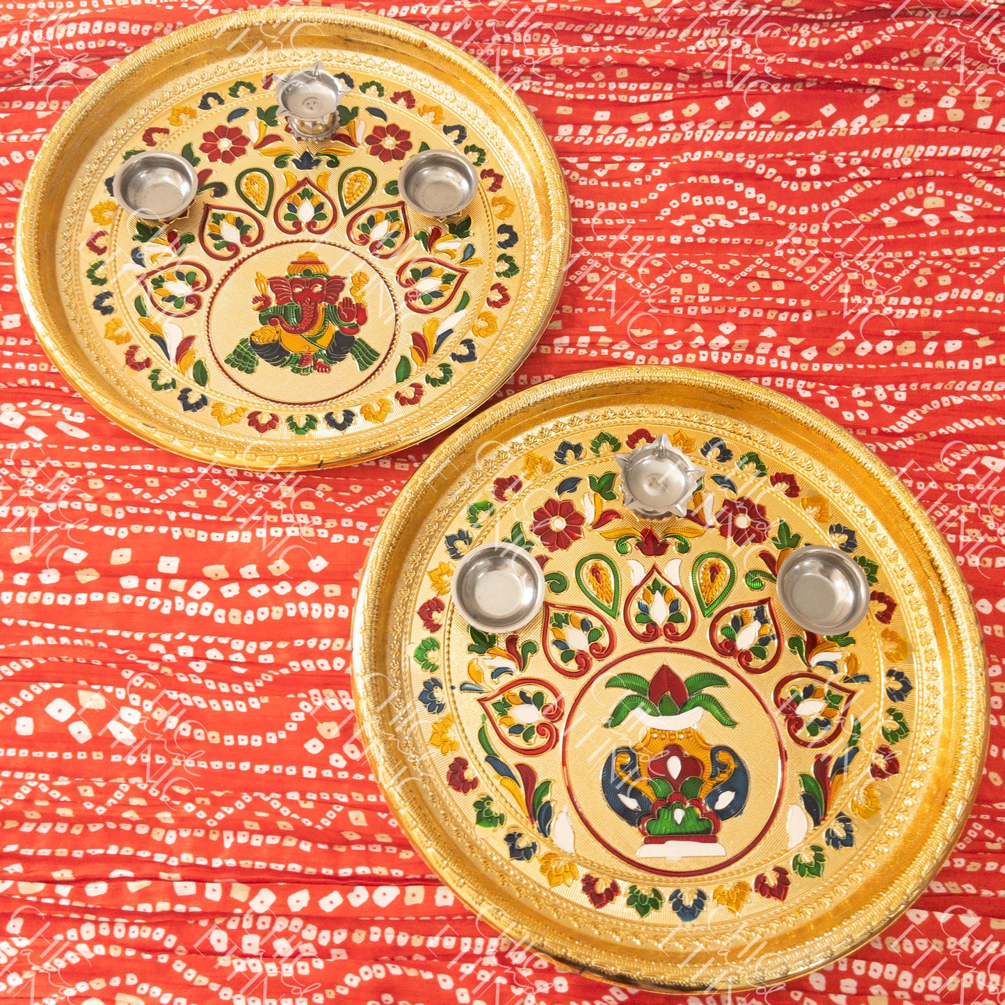 Golden Minakari Pooja Thali - Eleven Inch