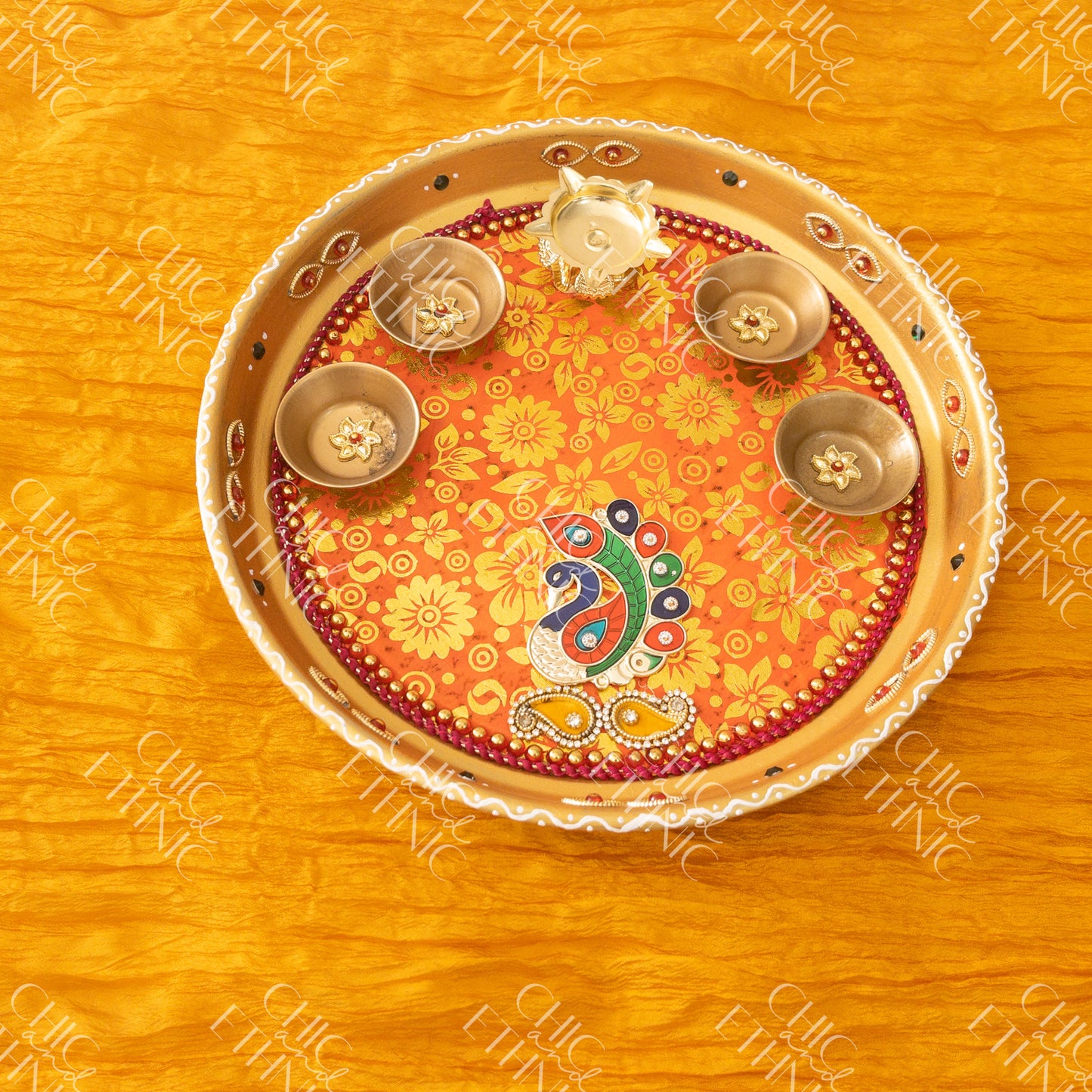 Painted Pooja Thali - Ten And Half Inch