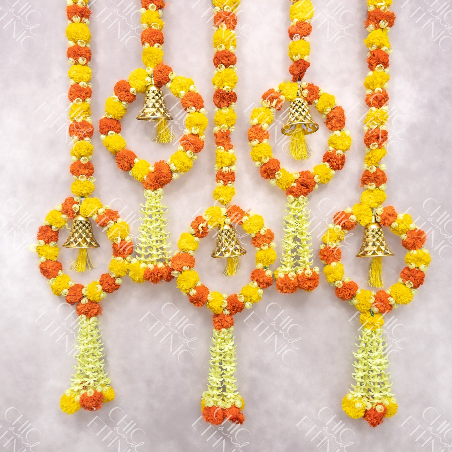 Artificial Gota Flower Garland With Ring & Bell At The Bottom Pair