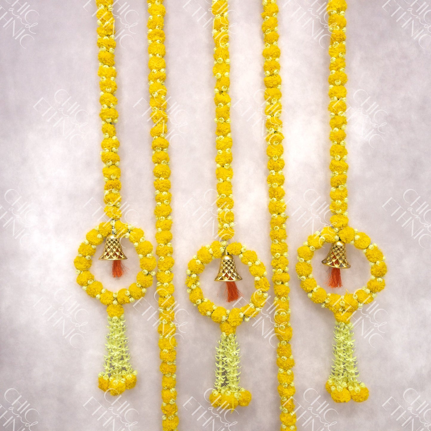 Artificial Gota Flower Garland With Ring & Bell At The Bottom Pair