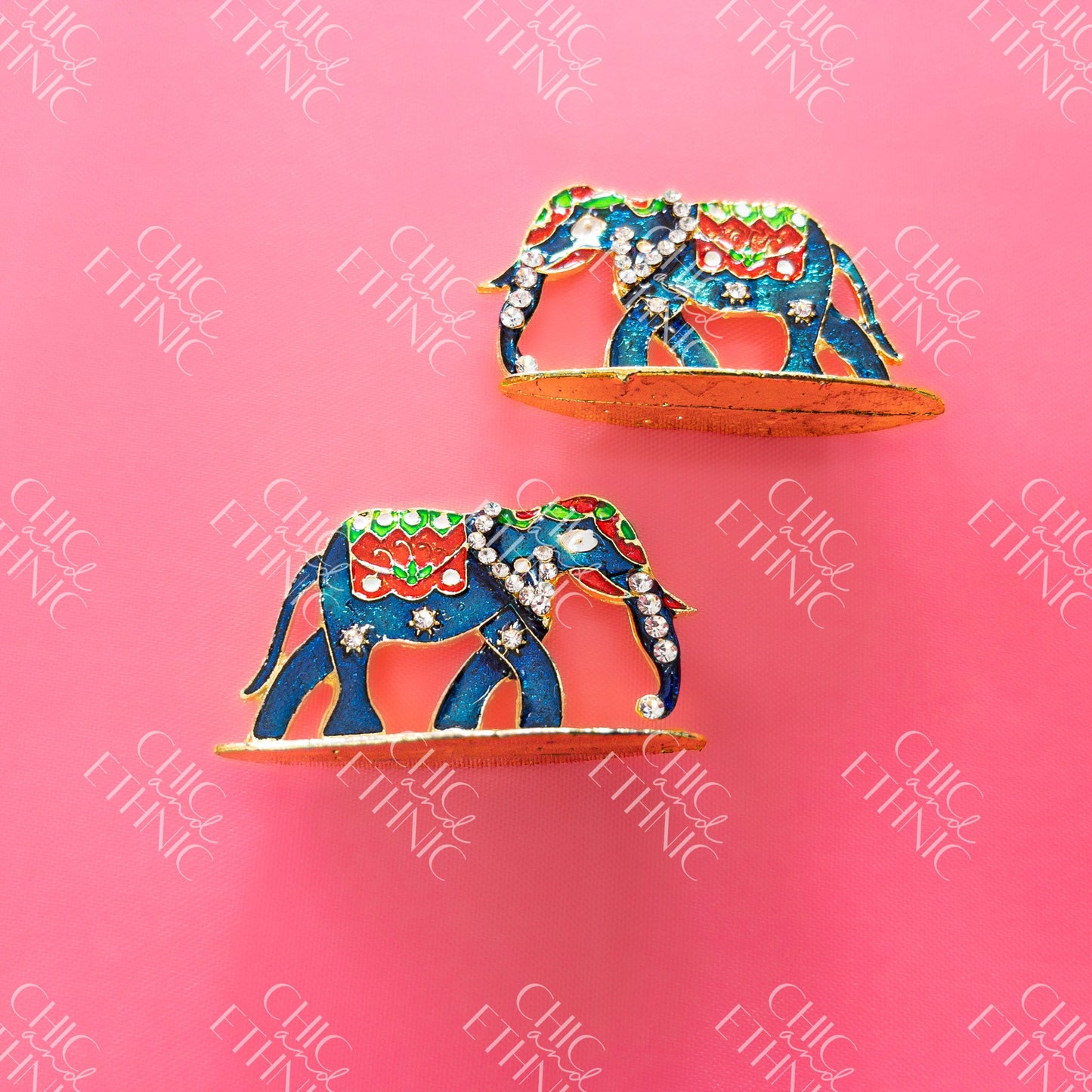 Colorful Metal Elephant Pair